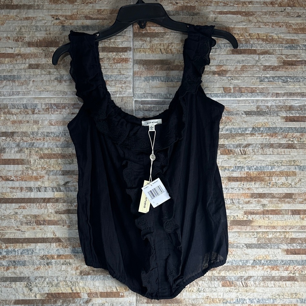 Max Studio Black Ruffled Blouse